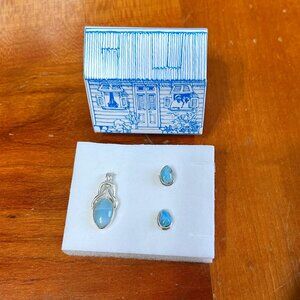 Vintage Blue Larimar Pendant and Earring Set in Sterling Silver